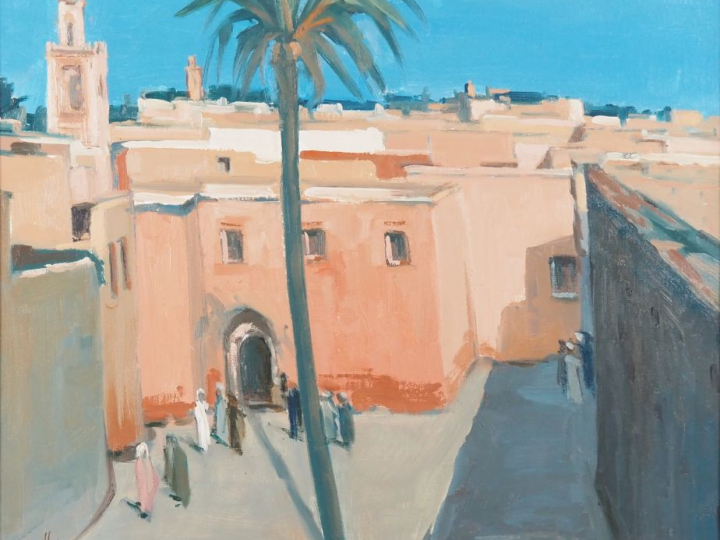 E. GUILLAIN 'Les terrasses à Marrakech'.Huile sur toile, signée en bas