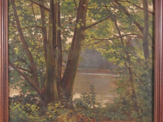 Ecole française Xxème.  'paysage lacustre'. Huile sur toile, signée Di