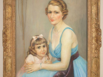 Vente aux enchères S. MAILLART-MARION. 'Portrait d'une mère et de sa fille'. Pastel, sign