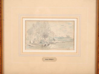 Vente aux enchères Henry FOREAU 'Dessin aquarellé 'paysage animé'