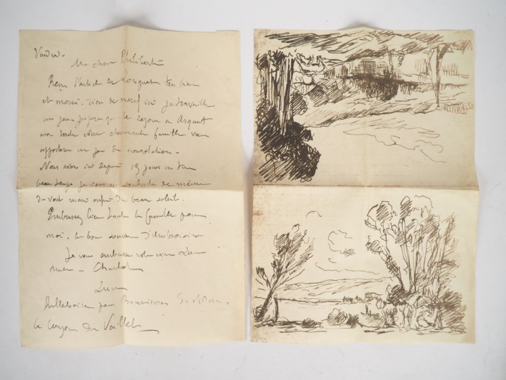 Maximilien LUCE.  "paysage animé" Paire de dessins au lavis  Dim. 11,5