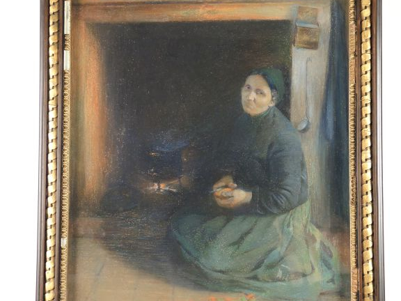 BELLA SUDDA 'Bretonne au coin du feu'. Pastel signé en bas à gauche. 6