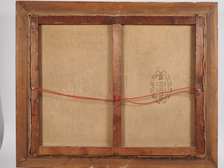 PM. CALAL.  "pêcheurs dans un port breton" Huile sur toile, signée en 