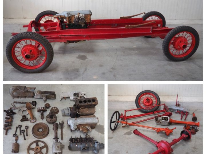 Base d'automobile ARIES avec différentes pièces dont moteur. (A restau