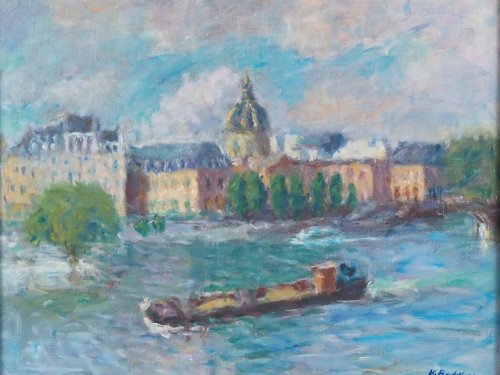 Krikor BEDIKIAN.  "Paris, quais de Seine"  Huile sur toile, signée en 