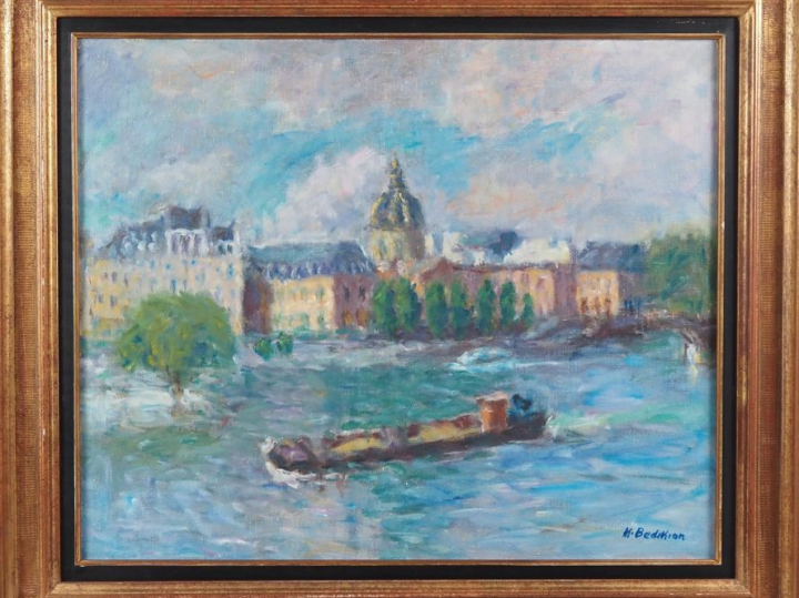 Krikor BEDIKIAN.  "Paris, quais de Seine"  Huile sur toile, signée en 