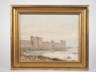 Vente aux enchères Henri BESINE.  "Aigues-Mortes" Huile sur carton, signée en bas à gauch