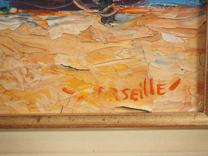 Antoine BOGEY.  "Marseille, le port" Huile sur toile, signée en bas à 