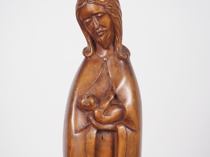 F. BRASSAC.  "Saint Joseph et l'enfant Jésus" Bois sculpté  Signé H. 7