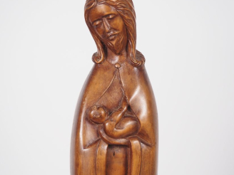 Vente aux enchères F. BRASSAC.  "Saint Joseph et l'enfant Jésus" Bois sculpté  Signé H. 7