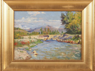 Vente aux enchères CAPUTO.  "Paysage" Huile sur carton, signée en bas à gauche  Dim. À vu