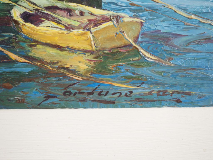 Fortuné CAR.  "Marine provençale" Huile sur panneau d'isorel, signée e