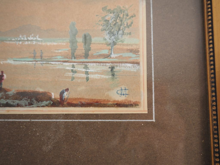 M. CAZENEUVE.  "marines" et "paysages lacustres animés" Suite de 4 pet