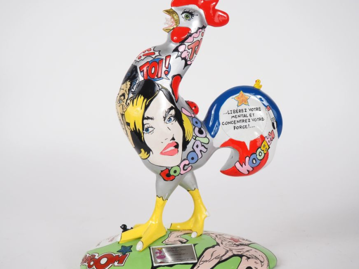 David CINTRACT. "Cocorico pop"  Sculpture en composition Signée H. 30 