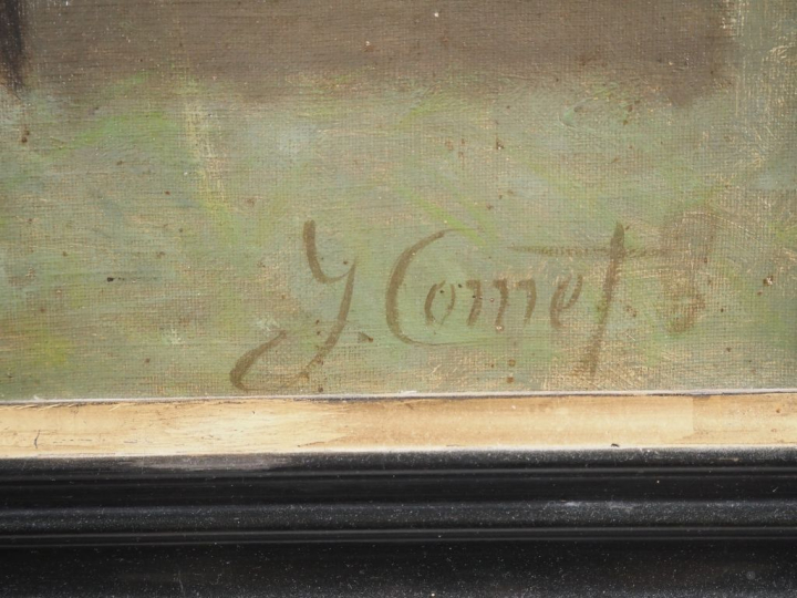 Y. COMET.  "les deux enfants sur une balustrade" Huile sur toile, sign