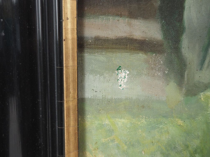 Y. COMET.  "les deux enfants sur une balustrade" Huile sur toile, sign
