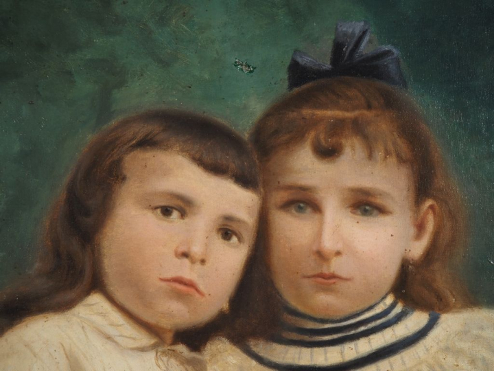 Y. COMET.  "les deux enfants sur une balustrade" Huile sur toile, sign