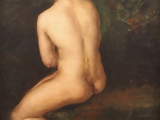 Vente aux enchères  Benjamin CONSTANT. " Nue de dos, sur un fond végétal" Huile sur toile