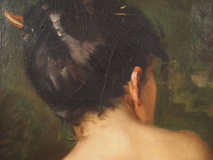  Benjamin CONSTANT. " Nue de dos, sur un fond végétal" Huile sur toile