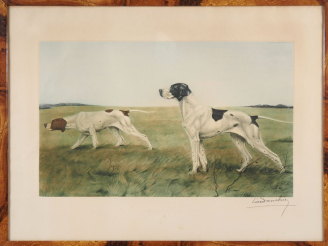 Vente aux enchères Léon DANCHIN.  "les pointers" Lithographie, contresignée en bas à droi