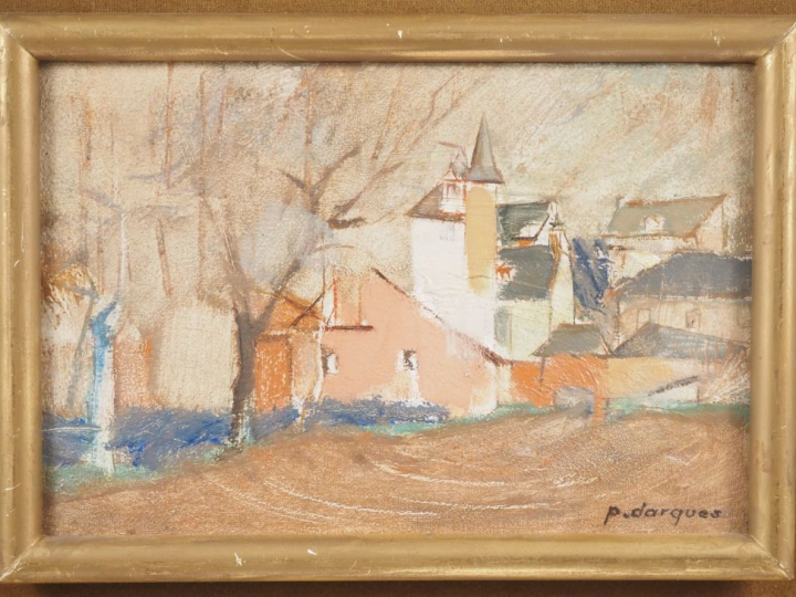 P. DARQUES.  "village" Huile sur toile, signée en bas à droite  Dim. À