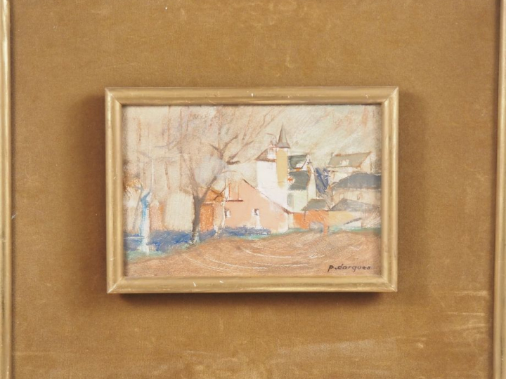 P. DARQUES.  "village" Huile sur toile, signée en bas à droite  Dim. À