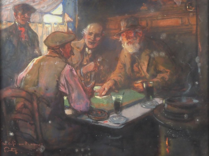 Mariano FORTUNY.  "au café en Provence" Pastel, signé en bas à gauche 