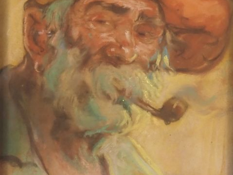 Mariano FORTUNY.  "Cassis, portrait de pêcheur" Pastel, signé en bas à