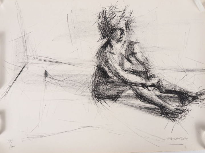 Gérard FROMANGER.  "Portrait de femme". Epreuve d'artiste signée en ba