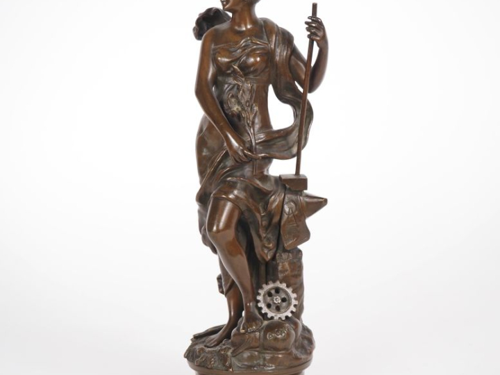 A. GAUDEZ.  "l'industrie" Sculpture en bronze à patine brune Signée H.