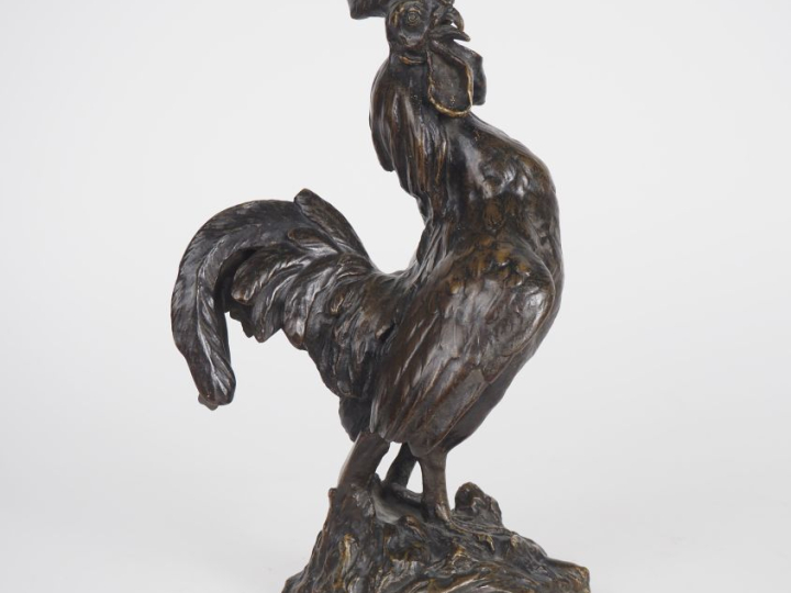 HIERHOLTZ. "le coq" Sculpture en bronze à patine brune Signé H. 28,5 c