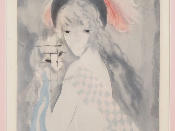 Marie LAURENCIN.  "jeune fille au chapeau et au chien" Lithographie, s