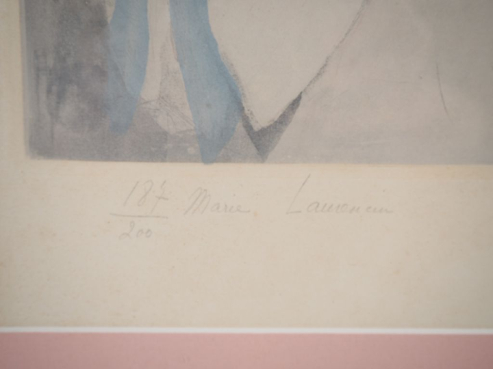 Marie LAURENCIN.  "jeune fille au chapeau et au chien" Lithographie, s