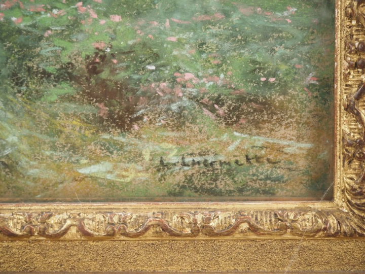 Léon  LHERMITTE (1844-1925). "Coteau fleuri au bord de la rivière" Pas