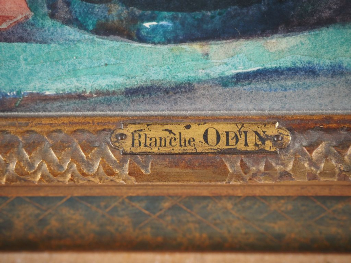 Blanche ODIN.  "Bouquet de roses rouges dans un vase" Aquarelle, signé