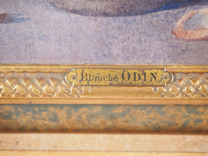 Blanche ODIN.  "bouquet de roses dans un vase" Aquarelle, signée en ba