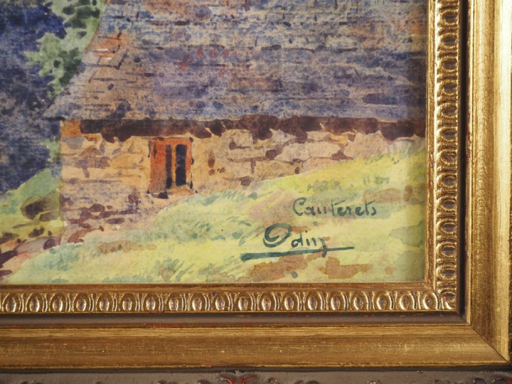 Blanche ODIN.  "paysage de Cauterets" Aquarelle, signée en bas à droit