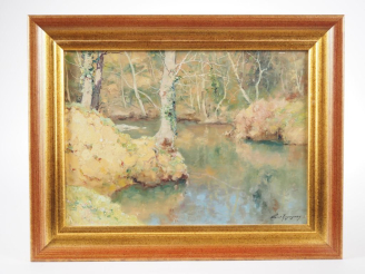 Vente aux enchères Albert REGAGNON.  "Lorp à Sentaraille" Huile sur panneau, signée en ba