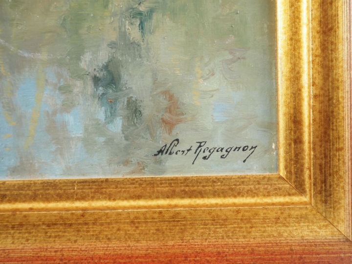 Albert REGAGNON.  "Lorp à Sentaraille" Huile sur panneau, signée en ba