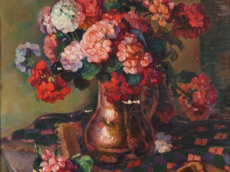 Vente aux enchères Sany SASSY.  "bouquet d'hortensias" Huile sur toile, signée en bas à g