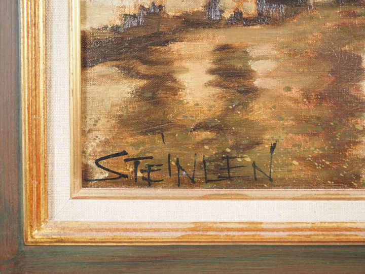 STEINLEN.  "le pont gris" Huile sur toile, signée en bas à gauche Dim.