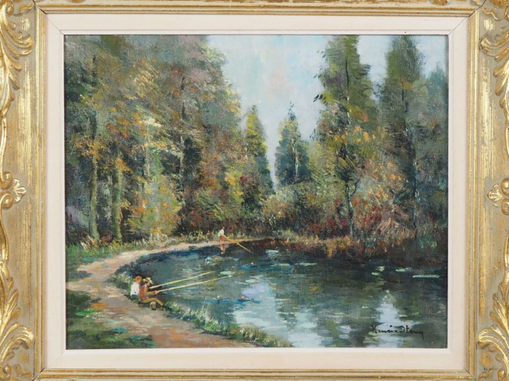 Henri STERN.  "Menge sur Loire, les mauves"   Huile sur toile, signée 