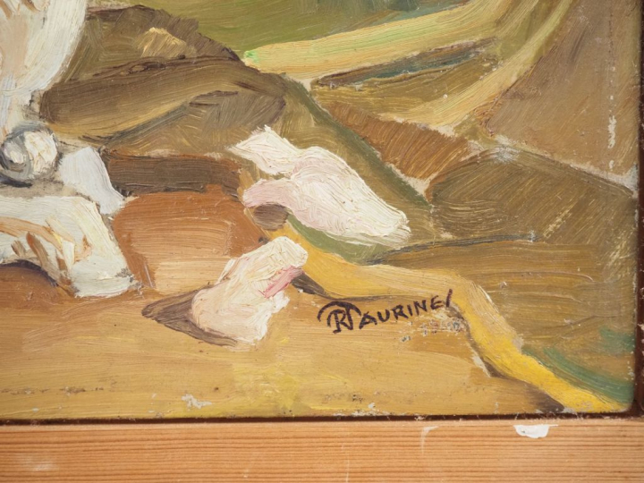 R. TAURINES.  "le parc" et "fleurs" Huile sur panneau, double face sig