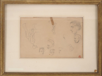 Vente aux enchères Henri DE TOULOUSE-LAUTREC (1864-1901). "Huit visages et deux marcheurs