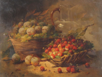 Vente aux enchères G. VALLON. "natures mortes" Paire d'huiles sur toiles, signées en bas 