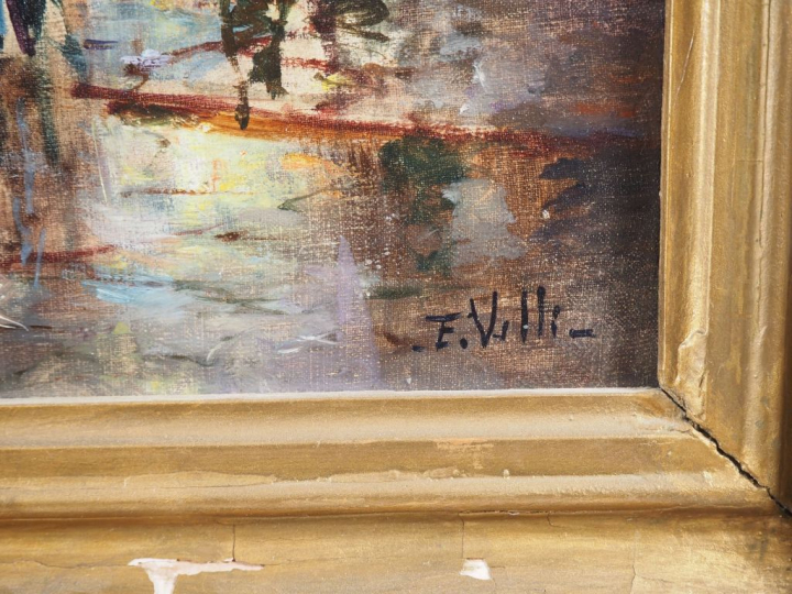 E. VILLI.  "Paris, le moulin rouge la nuit" Huile sur toile, signée en