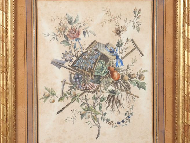 Ecole française XIXème.  "trophée de jardinier" et "trophée de pêcheur