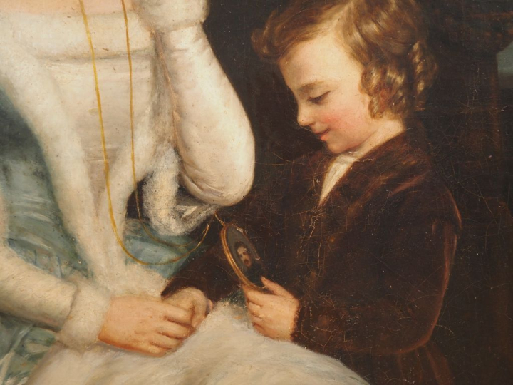 Ecole française XIXème. « Jeune mère et son enfant » Huile sur toile D