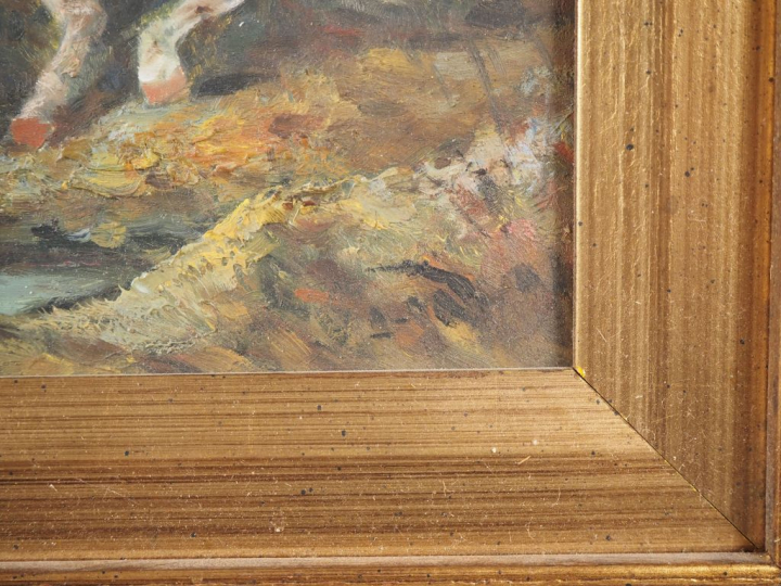 Ecole orientaliste XXème. "cavaliers arabes" Huile sur panneau, trace 
