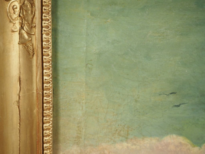 Ecole française XIXème" "paysage animé à la cascade" Huile sur toile D